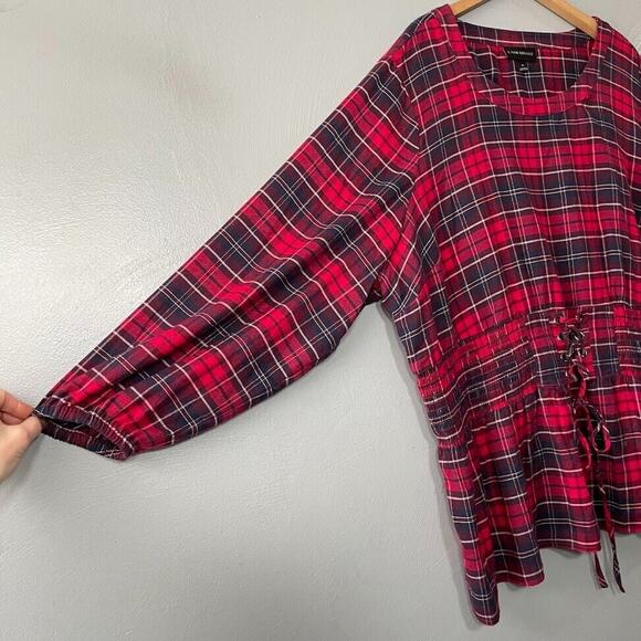 Lane Bryant Plus Size 26 Red Plaid Flannel Tunic Top Renaissance Steampunk Boho - Picture 5 of 12